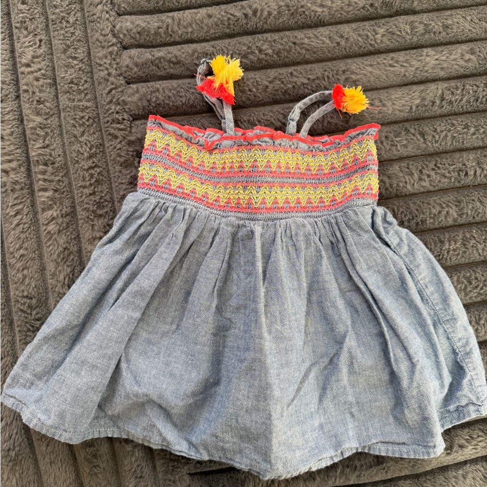 Cat & Jack Denim Baby Doll Embroidered Tassle Top